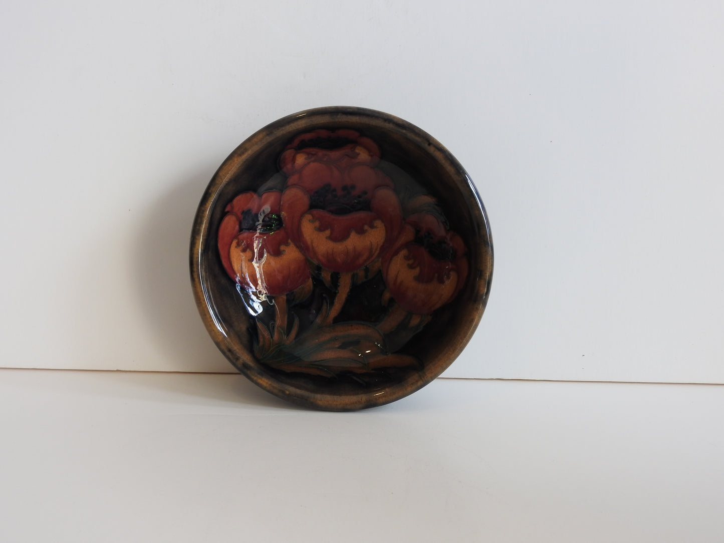 William Moorcroft Big Poppy Bowl 1920's on Olive Background