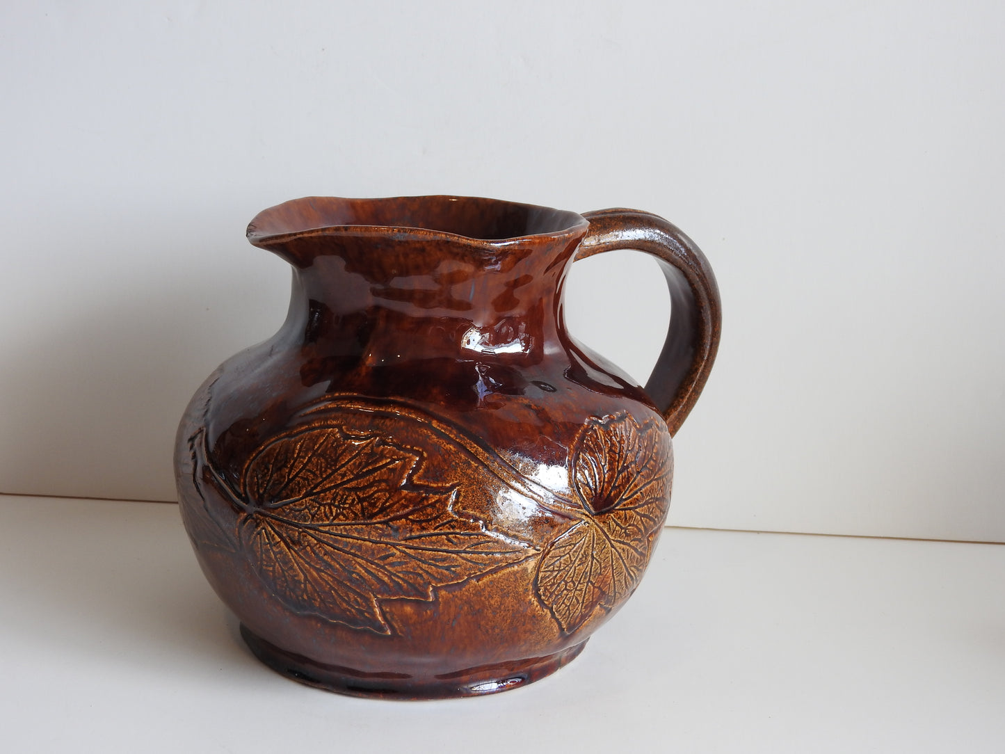 Rare Tasmanian Mabel Gibson Leaf Pattern Brown Glaze Jug c1930's